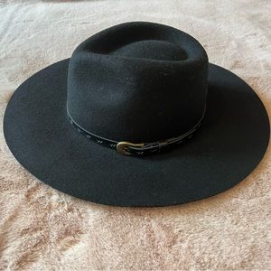 Adora Black 100% wool floppy cowboy hat.  One size, draw string inside to adjust